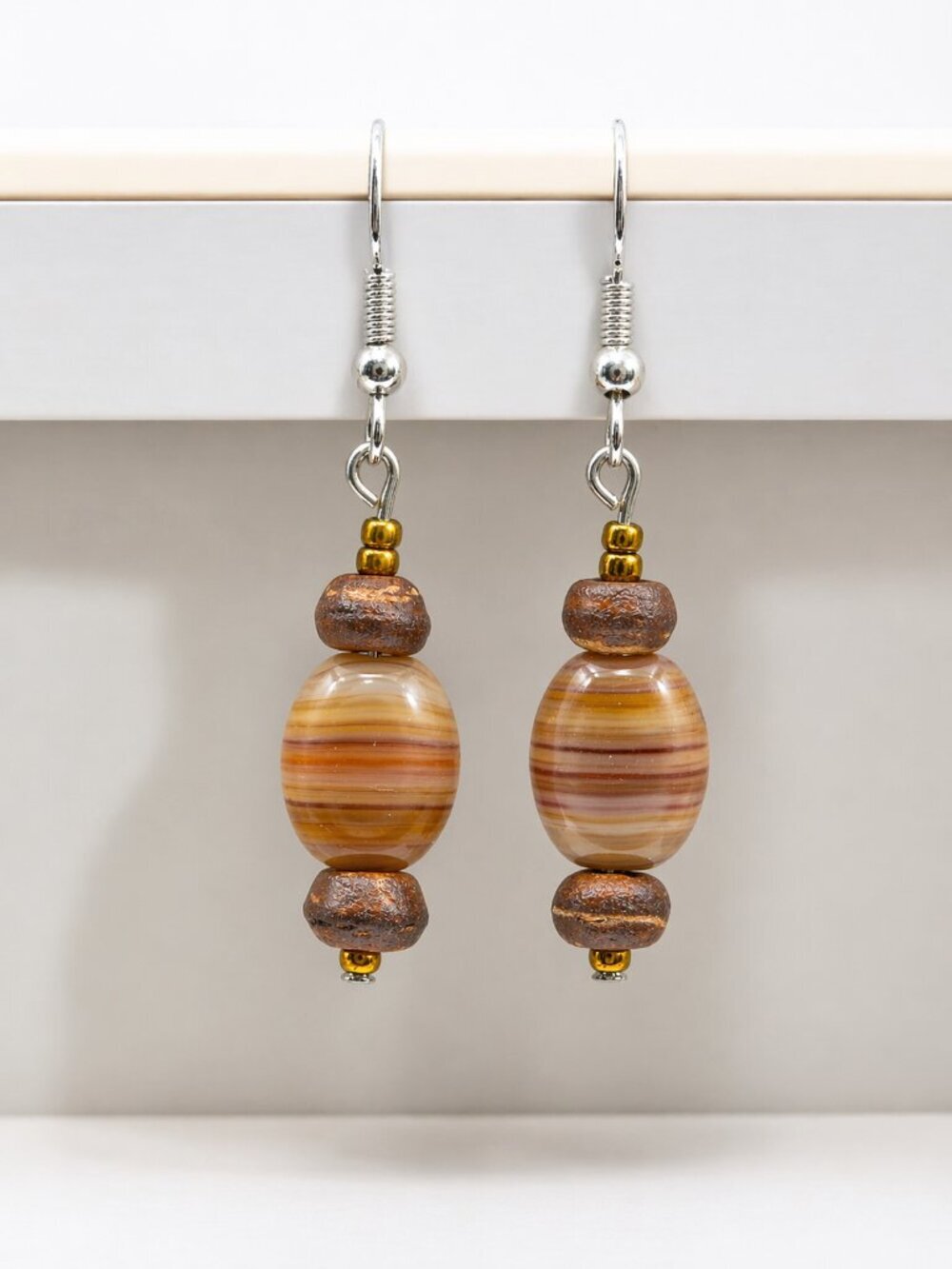 Striped Agate Drop Earrings | Handmade - Picture 2 of 5